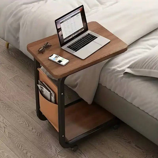 Table d'Appoint Mobile avec Roulettes et Porte-Revues – Style Industriel