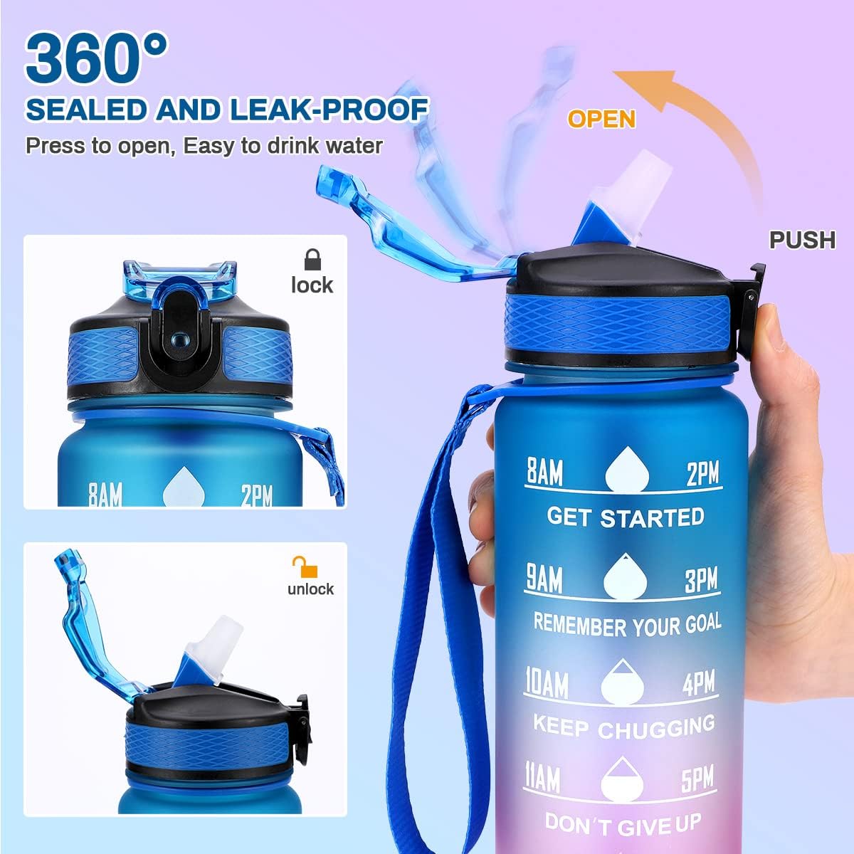 Bouteille d'eau de sport - avec paille - Gourde étanche,