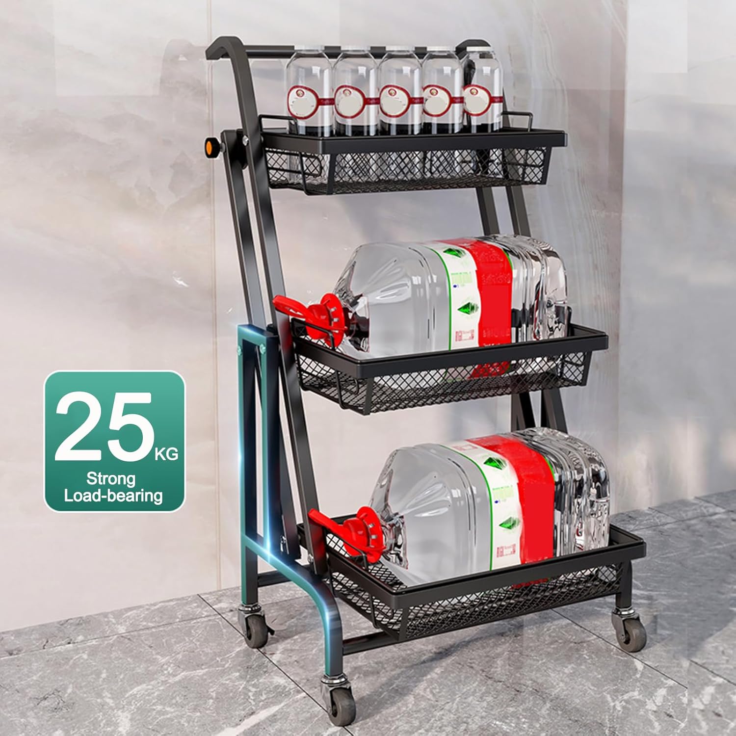 chariot de rangement pliable, chariot 3-en-1, chariot mobile cuisine, rangement modulable, organisateur maison, chariot à roulettes, chariot multifonction, étagère pliante, FlexiCart Clinson, rangement compact. Nesto.ma