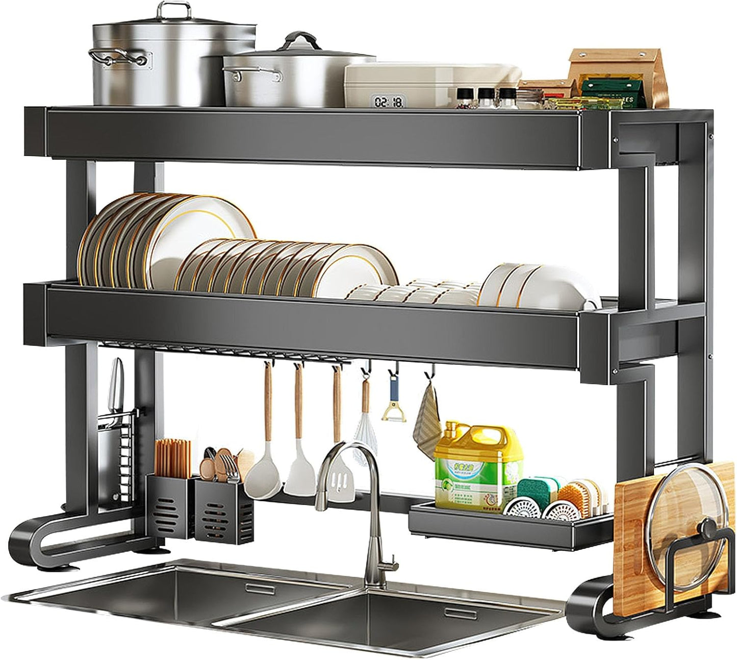 Organisez votre cuisine avec l’égouttoir à vaisselle en acier au carbone à 2 niveaux. Robuste, élégant et pratique, il garde tout propre et parfaitement rangé