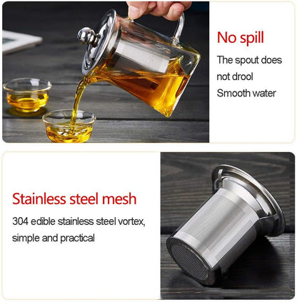 Théière verre résistant à la chaleur transparent ensemble passoire en acier inoxydable