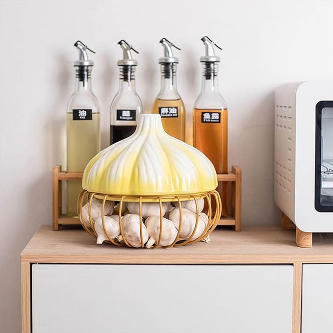 Panier à Ail en Fer avec Couvercle en Céramique