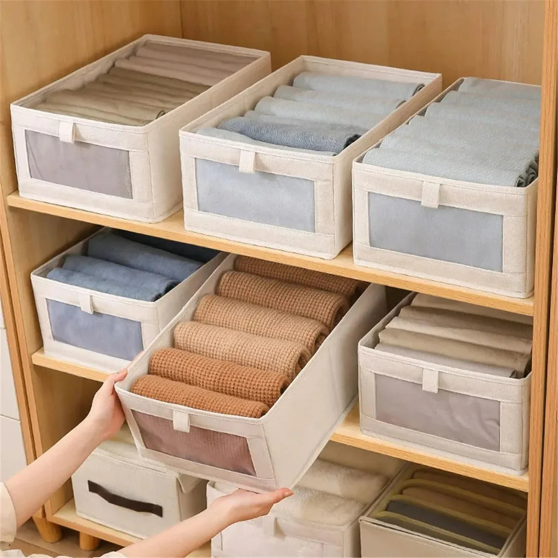 6 Boîtes de Rangement pour Placard & Dressing – Avec Poignées
