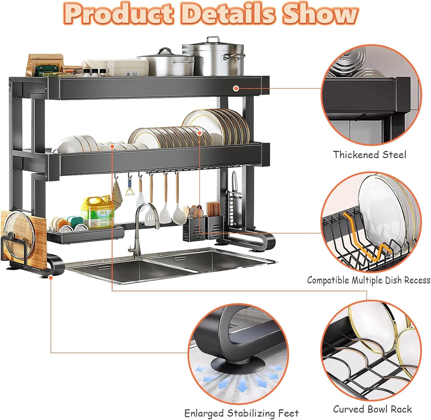 Organisez votre cuisine avec l’égouttoir à vaisselle en acier au carbone à 2 niveaux. Robuste, élégant et pratique, il garde tout propre et parfaitement rangé