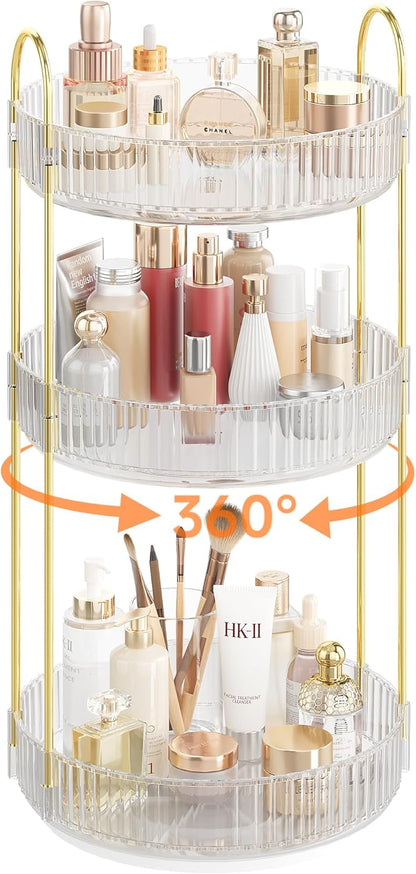 Organiseur de Maquillage Rotatif 3 Niveaux – Rangement pour Cosmétiques, Parfums & Soins