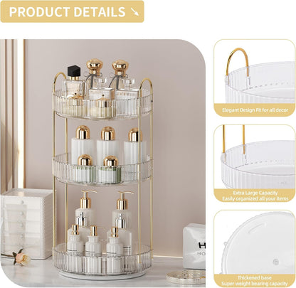 Organiseur de Maquillage Rotatif 3 Niveaux – Rangement pour Cosmétiques, Parfums & Soins