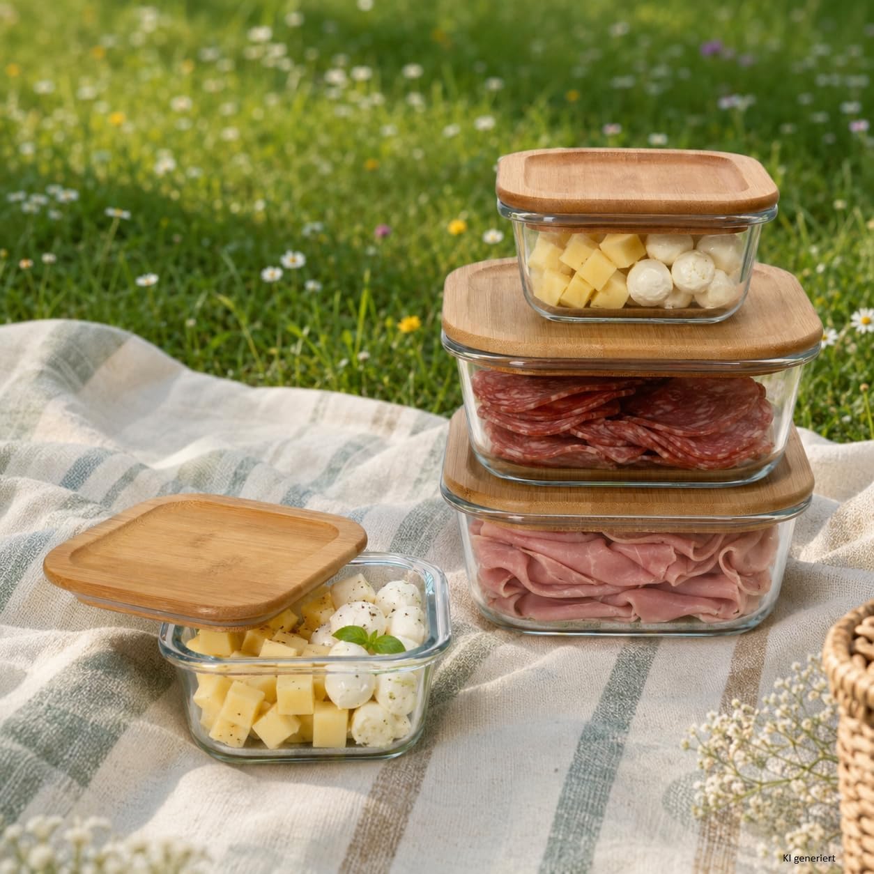 Boîte à Lunch en Verre avec Couvercle en Bambou – Grande Capacité, Anti-Fuite & Micro-ondes