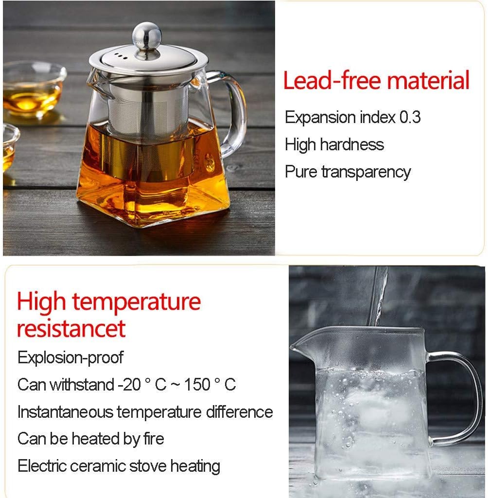Théière verre résistant à la chaleur transparent ensemble passoire en acier inoxydable