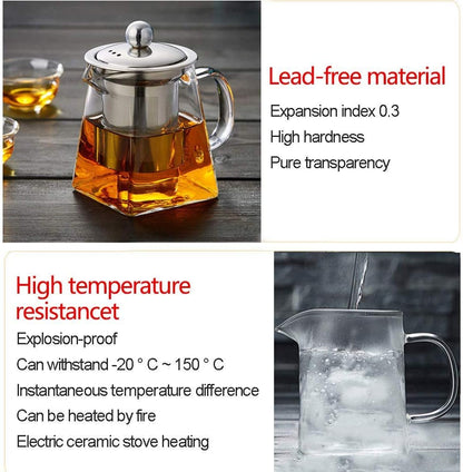 Théière verre résistant à la chaleur transparent ensemble passoire en acier inoxydable