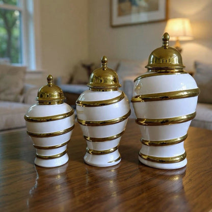Ensemble 🏺 de Vases Décoratifs en Céramique Blanc et Or – Style Luxe Moderne