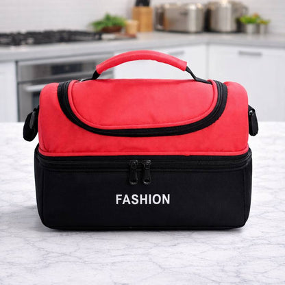 Sac Isotherme Double Compartiment – Grand Sac Repas Thermique Étanche avec Poignée et Bandoulière, Grande Capacité pour Déjeuner, Pique-nique, Travail, Voyage (Noir/Rouge)