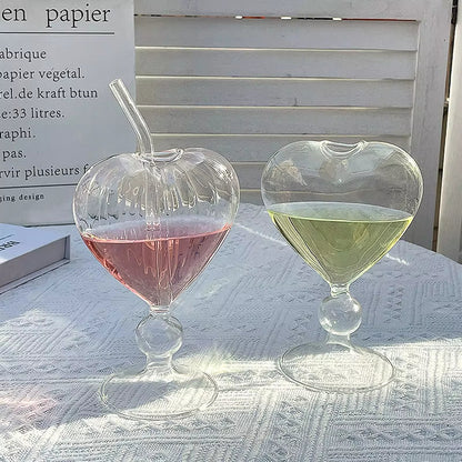 Tasse Créative en Forme de Cœur avec Paille – Verre à Cocktail Haut pour Boissons, Jus & Mélanges