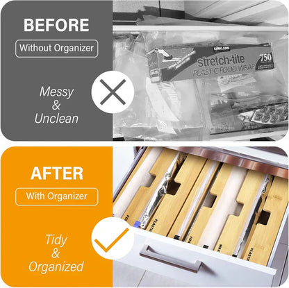 Distributeur Rond 3-en-1 en Bambou – Film, Papier, Aluminium