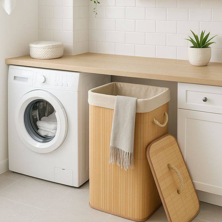 Partagez ce produit    Panier à Linge Rectangulaire en Bambou Naturel