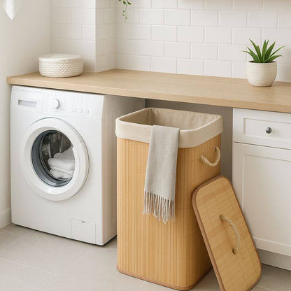 Partagez ce produit    Panier à Linge Rectangulaire en Bambou Naturel