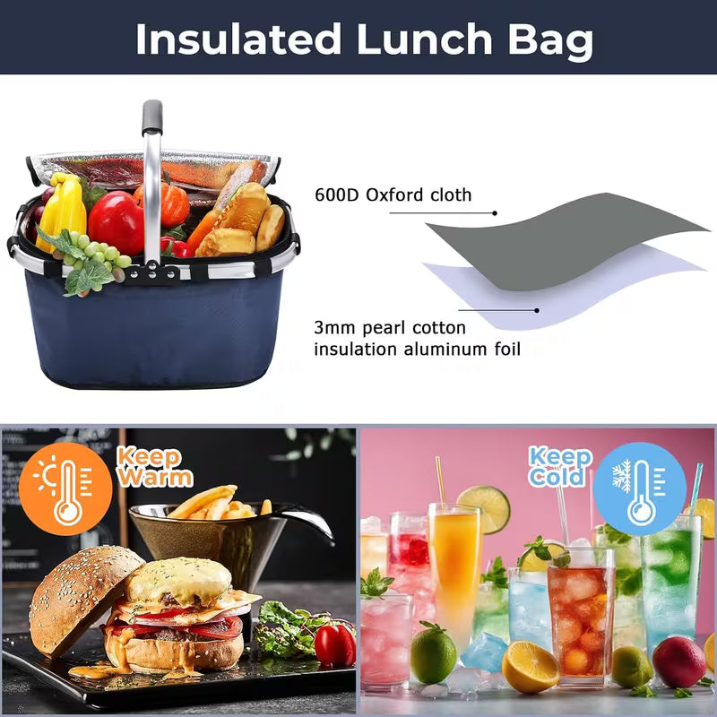 Panier Isotherme Pliable Grande Capacité avec Couvercle