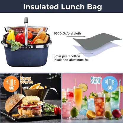 Panier Isotherme Pliable Grande Capacité avec Couvercle