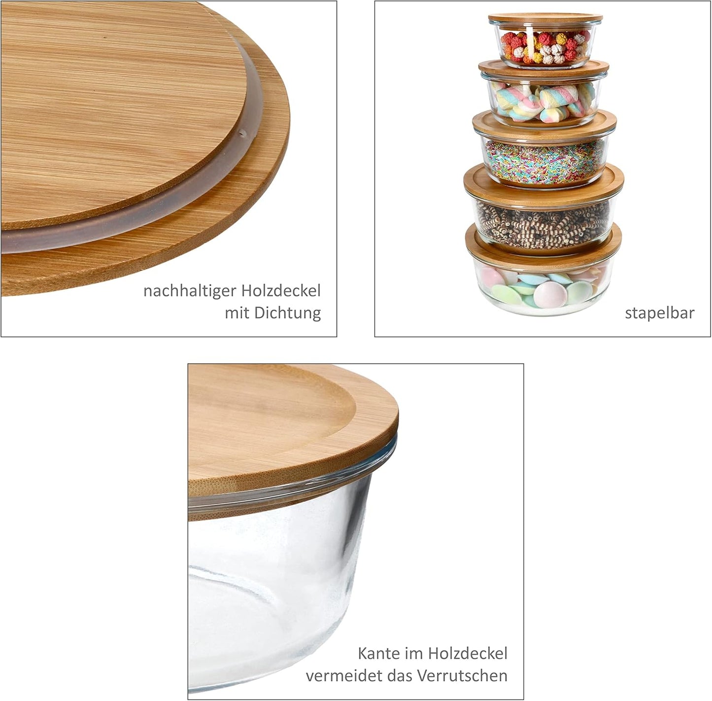 Boîte à Lunch en Verre avec Couvercle en Bambou – Grande Capacité, Anti-Fuite & Micro-ondes