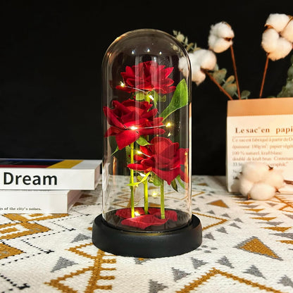 NESTO🎀 Rose Éternelle Rouge / Fleur Enchantée Lumineuse pour Épouse, Mère, Petite Amie.✨