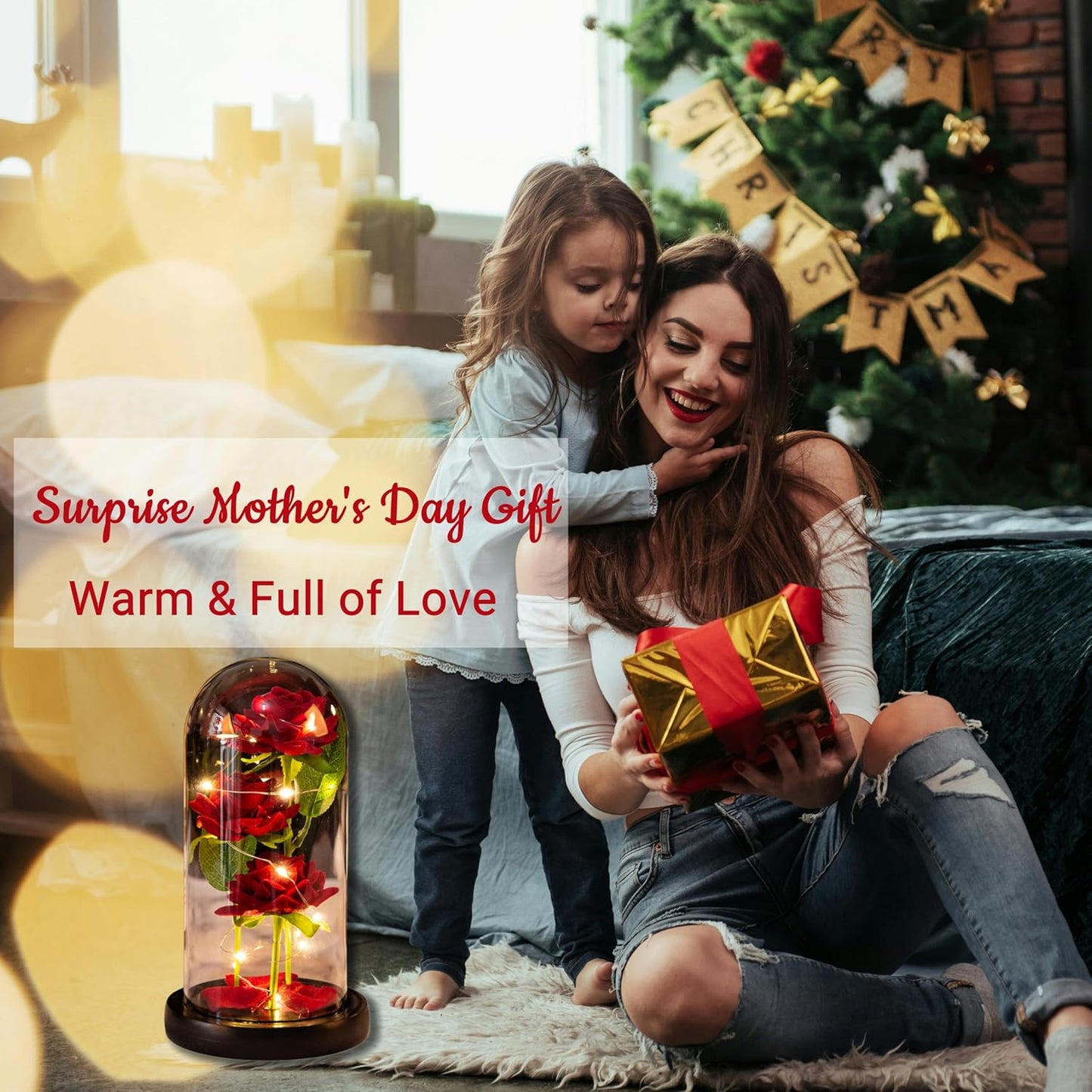 NESTO🎀 Rose Éternelle Rouge / Fleur Enchantée Lumineuse pour Épouse, Mère, Petite Amie.✨