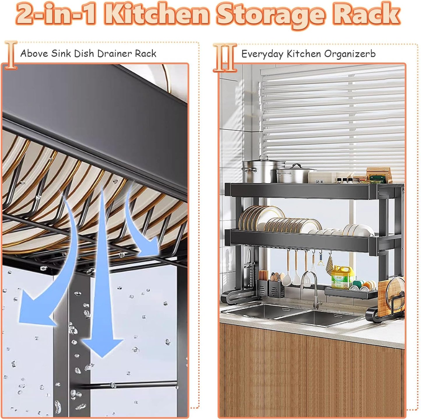Organisez votre cuisine avec l’égouttoir à vaisselle en acier au carbone à 2 niveaux. Robuste, élégant et pratique, il garde tout propre et parfaitement rangé