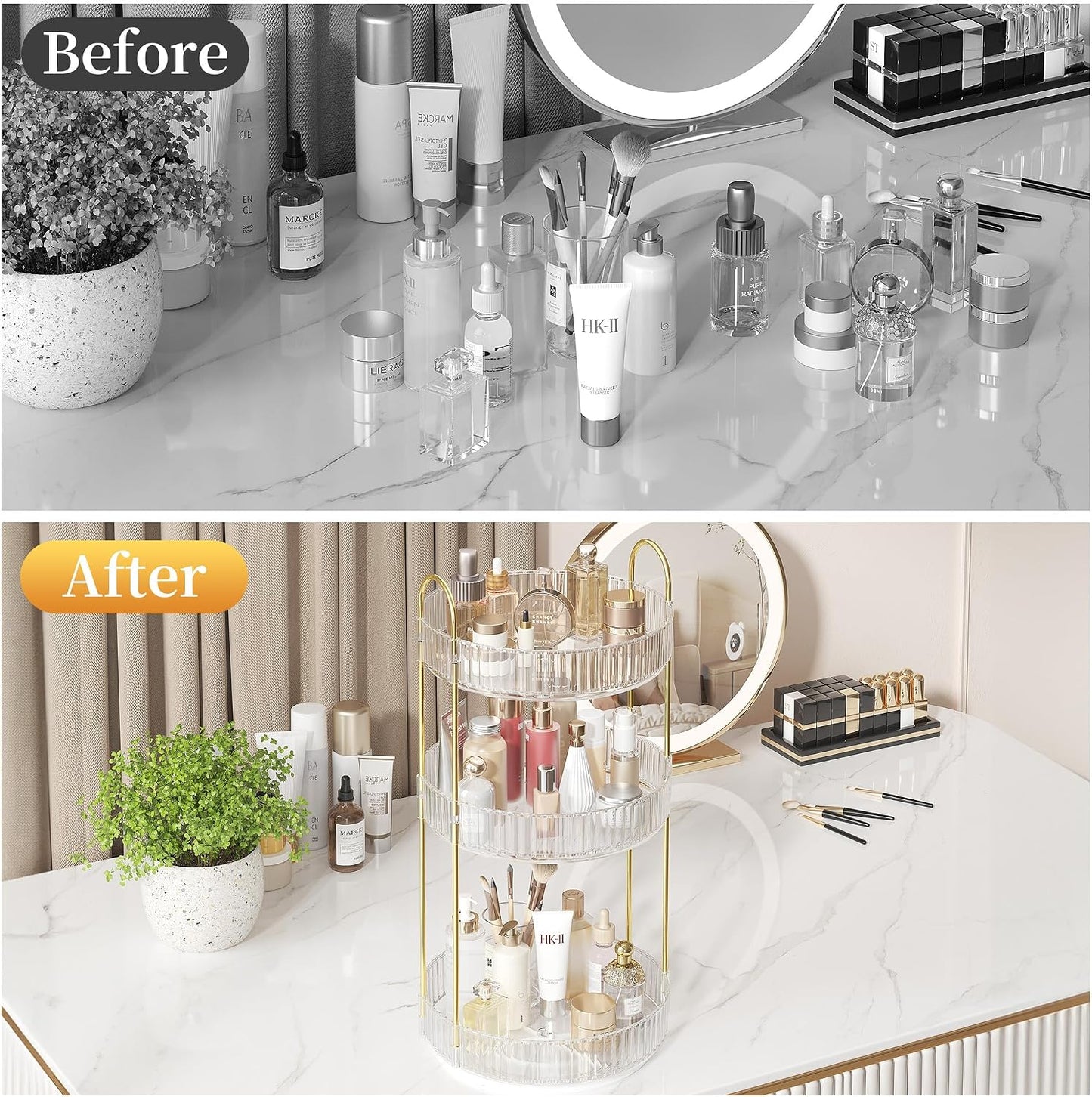 Organiseur de Maquillage Rotatif 3 Niveaux – Rangement pour Cosmétiques, Parfums & Soins