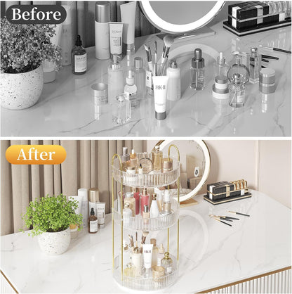 Organiseur de Maquillage Rotatif 3 Niveaux – Rangement pour Cosmétiques, Parfums & Soins