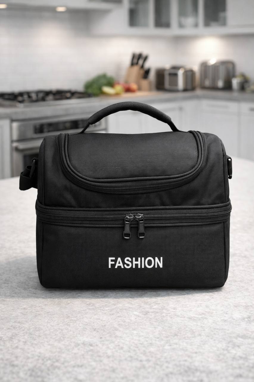 Sac Isotherme Double Compartiment – Grand Sac Repas Thermique Étanche avec Poignée et Bandoulière, Grande Capacité pour Déjeuner, Pique-nique, Travail, Voyage (Noir/Rouge)