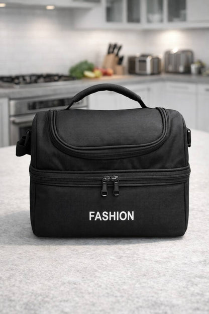 Sac Isotherme Double Compartiment – Grand Sac Repas Thermique Étanche avec Poignée et Bandoulière, Grande Capacité pour Déjeuner, Pique-nique, Travail, Voyage (Noir/Rouge)
