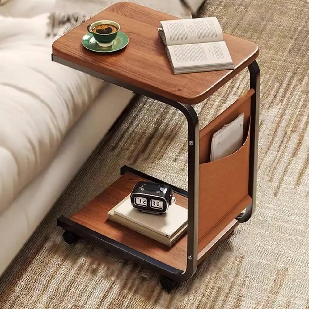 Table d'Appoint Mobile avec Roulettes et Porte-Revues – Style Industriel