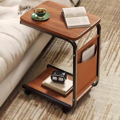 Table d'Appoint Mobile avec Roulettes et Porte-Revues – Style Industriel
