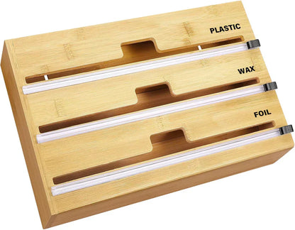 Distributeur Rond 3-en-1 en Bambou – Film, Papier, Aluminium