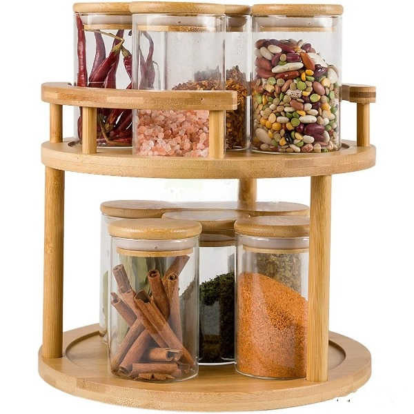 Support Rotatif à Épices en Bambou