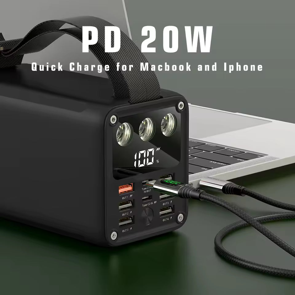 batterie externe 60000mAh, power bank haute capacité, charge rapide USB-C, batterie portable avec écran LCD, batterie de secours voyage, powerbank PD 3.0 MESTO.MA