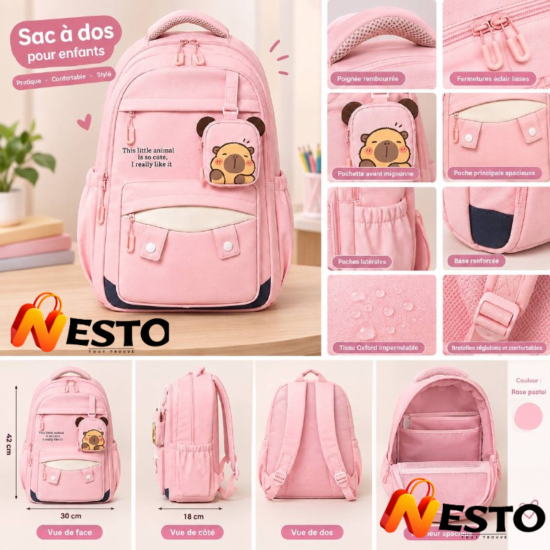 🎒 Sac à Dos Scolaire Rose pour Fille – Design Cute &amp; Grande Capacité