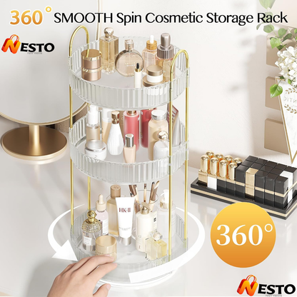 Organiseur de Maquillage Rotatif 3 Niveaux – Rangement pour Cosmétiques, Parfums & Soins
