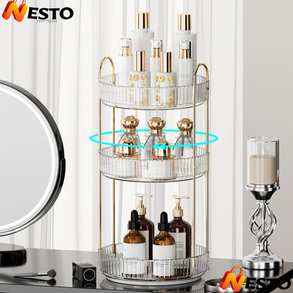 Organiseur de Maquillage Rotatif 3 Niveaux – Rangement pour Cosmétiques, Parfums & Soins