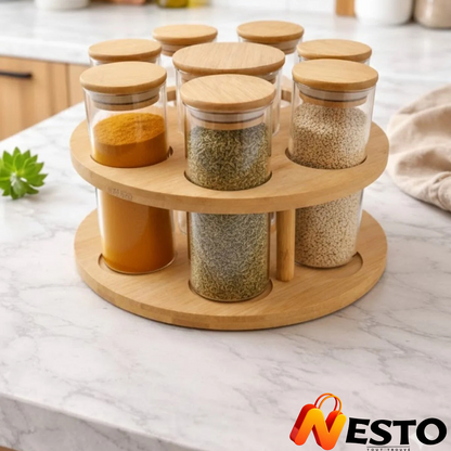 Ensemble 7+1 Pots à Épices en Bambou – Organisateur Naturel & Élégant