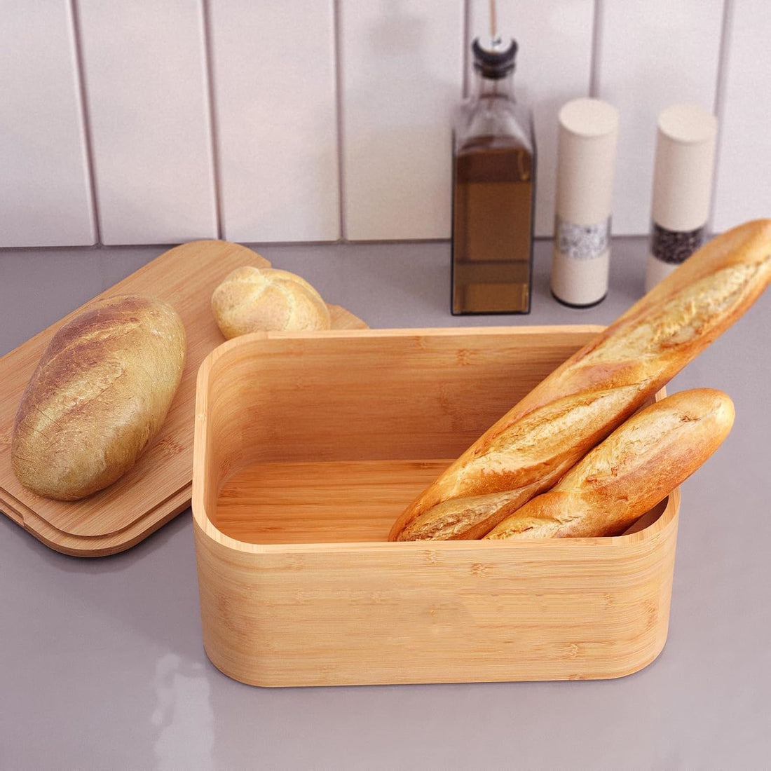 NESTO🍞 Boîte à Pain en Bambou Naturel avec Couvercle