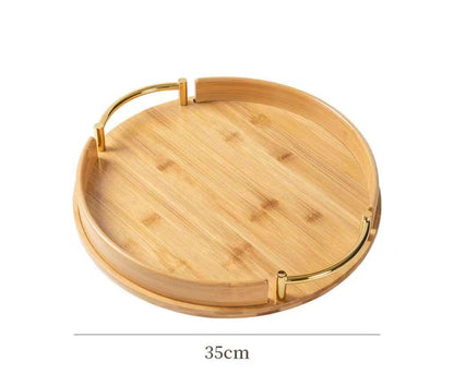 3 Plateau de Service en Bambou avec Poignée Dorée - Élégance et Praticité