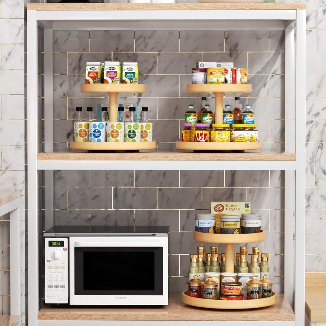 NESTO✨Étagère de Rangement de Cuisine Multifonctionnelle Rotative en Bambou