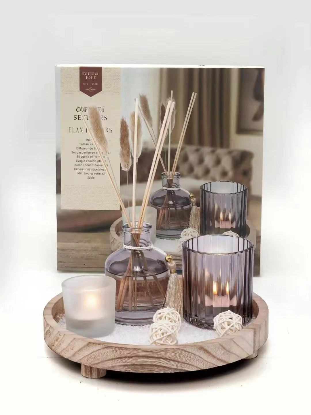 NESTO  Coffret Diffuseur de Parfum d'Ambiance avec Bougeoirs & Plateau en Bois