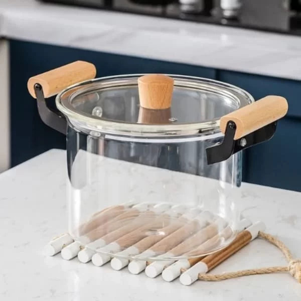 Marmite en Verre 4.5L avec Poignée en Bois – Cuisson Saine