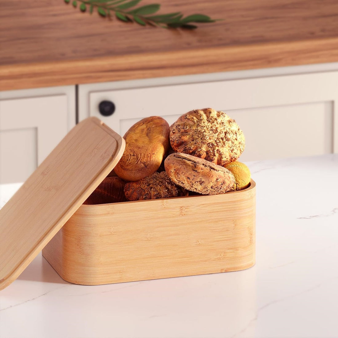 NESTO🍞 Boîte à Pain en Bambou Naturel avec Couvercle