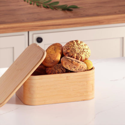 NESTO🍞 Boîte à Pain en Bambou Naturel avec Couvercle