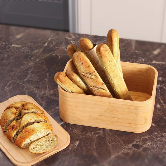 NESTO🍞 Boîte à Pain en Bambou Naturel avec Couvercle