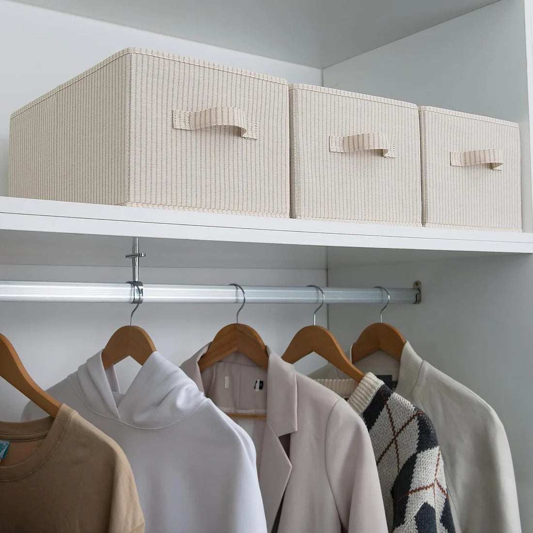 Organisateurs de rangement pliables en tissu – Lot de 3 boîtes avec poignées pratiques