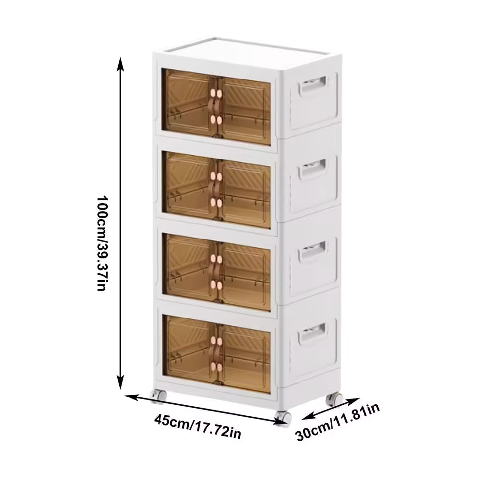 BQDRGHU™ Boîte de Rangement Empilable avec Roues et Portes Visibles – Rangement Intelligent et Élégant