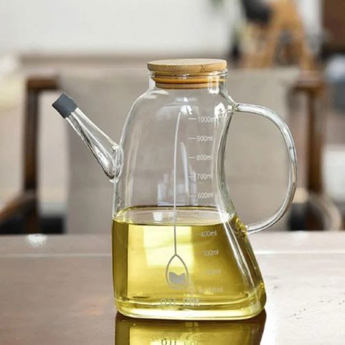 2 Pot d'huile en verre avec couvercle gradué en acier inoxydable 700 ml 1000 ml