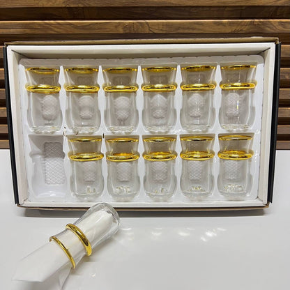 12 verres à thé en verre transparent avec détails dorés élégants